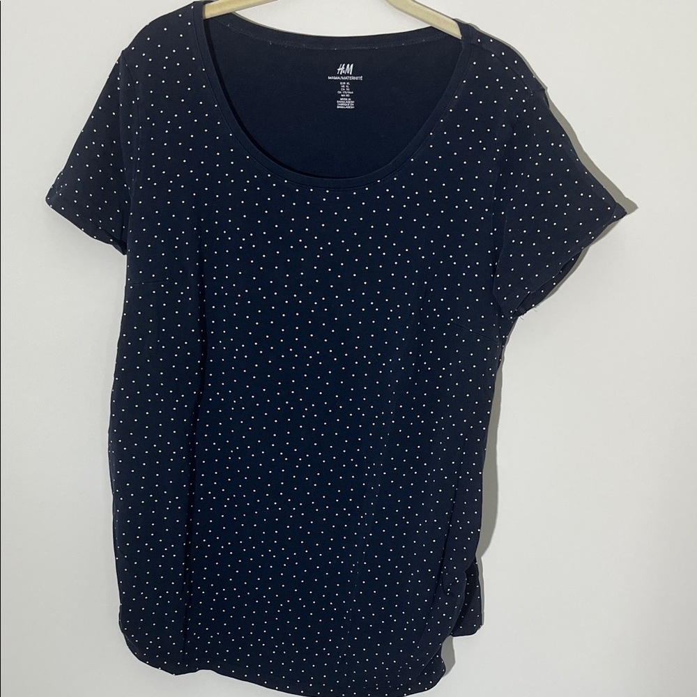 H&M Dark Blue Short Sleeve Top with White Dots
